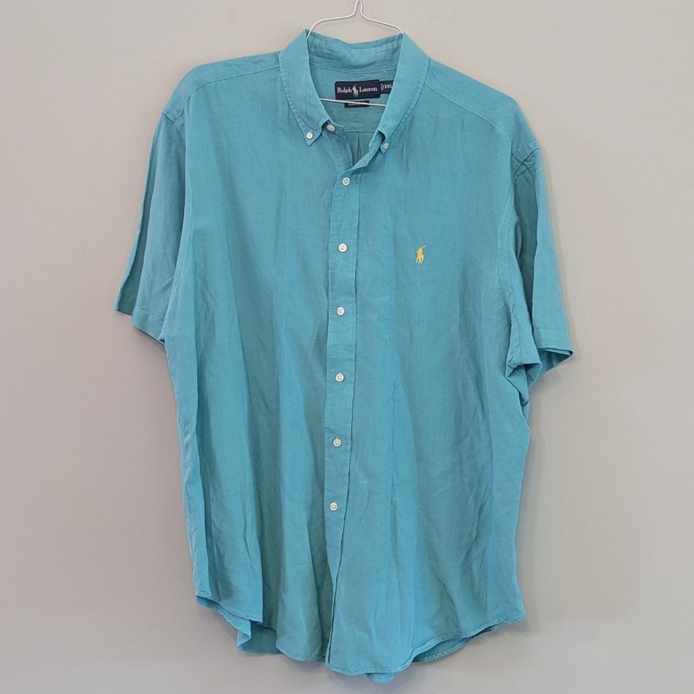 Ralph Lauren Men's Linen Silk Blend Shirt Bluish Green Size XXL